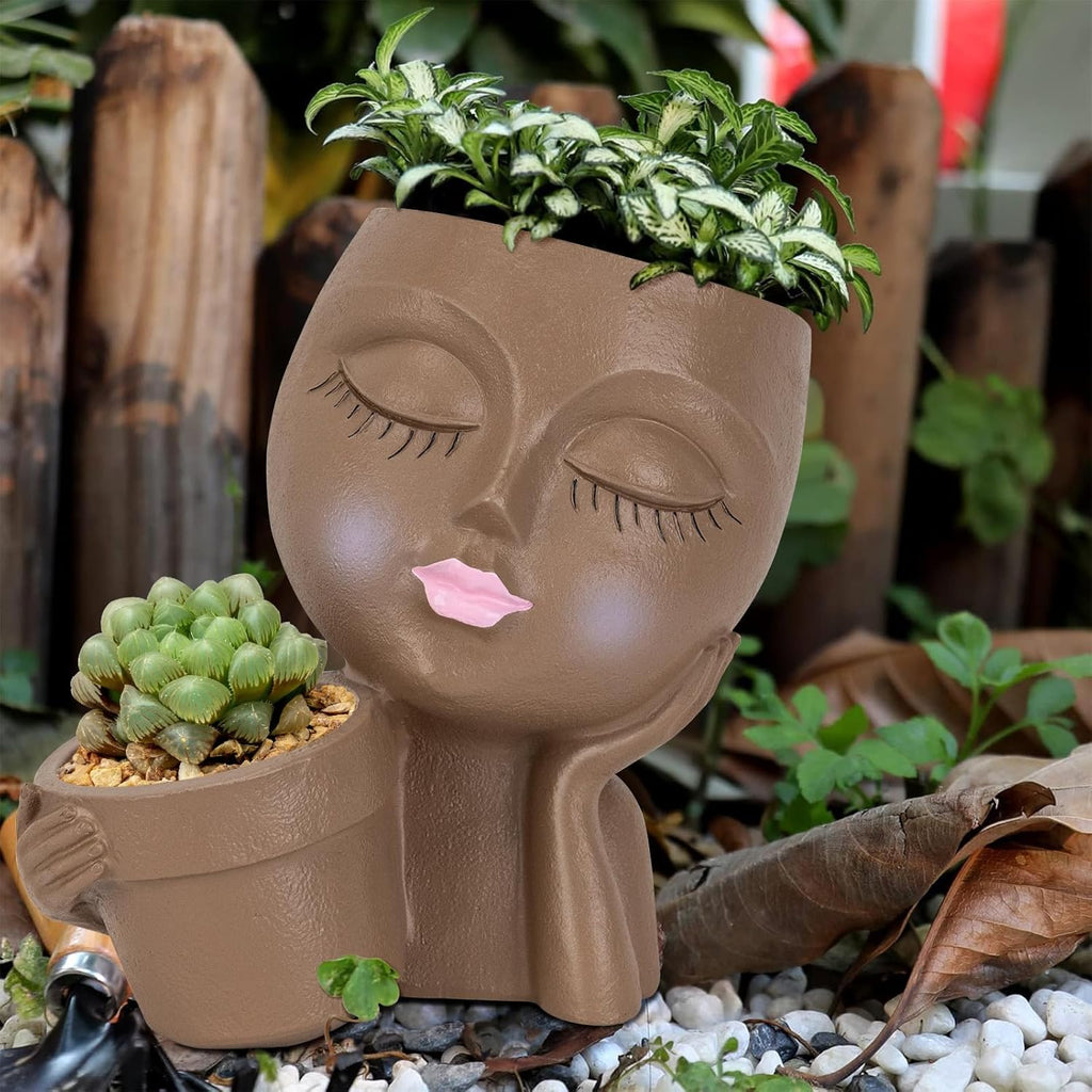Face Planter Pot, Head Flower Pot with Drainage Hole for Indoor Outdoor Plants Y372