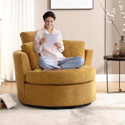 Swivel Barrel Chair with Ottoman for Living Room Bedroom, White W553228