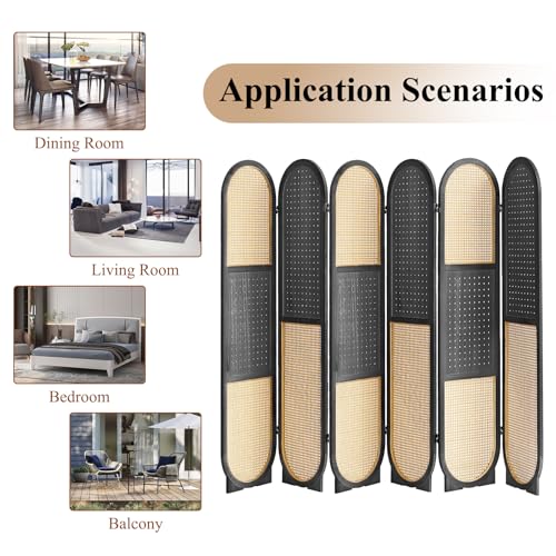 Wooden Pegboard Room Divider, 5.6Ft Folding Privacy Screen P5676