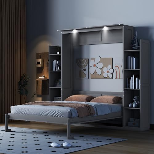 Queen Size Murphy Bed with Cabinet and LED Lights P178570