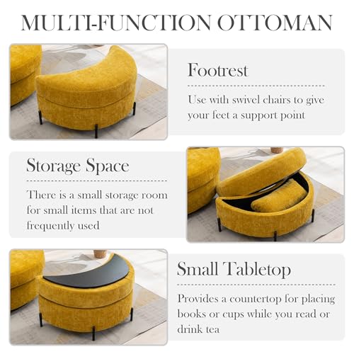 Oversized Swivel Barrel Chair with Ottoman, Chenille, Beige X252712