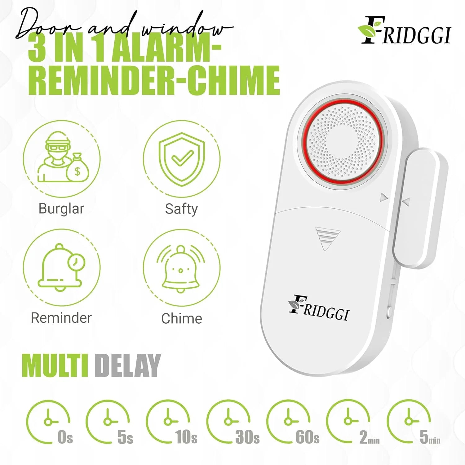 3-in-1 Door Alarm with Time Delay, 80 to 120 dB, for Freezer and Home L911834