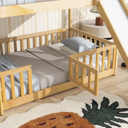 Twin Over Full Bunk Bed with Slide and Storage Stairs C57577