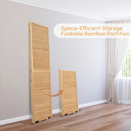 Bamboo Room Divider Folding Privacy Screen, 4 Panel, Beige T32841