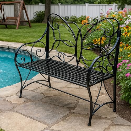 Outdoor Garden Bench Cast Iron with Armrests W9104