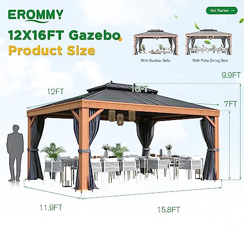 12x20 Hardtop Gazebo Double Roof Galvanized Steel Outdoor Aluminum Frame with Netting and Curtains M3306