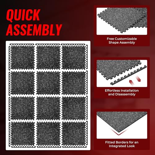 24 Pcs Interlocking EVA Foam Gym Mats with Rubber Top, Black A6287