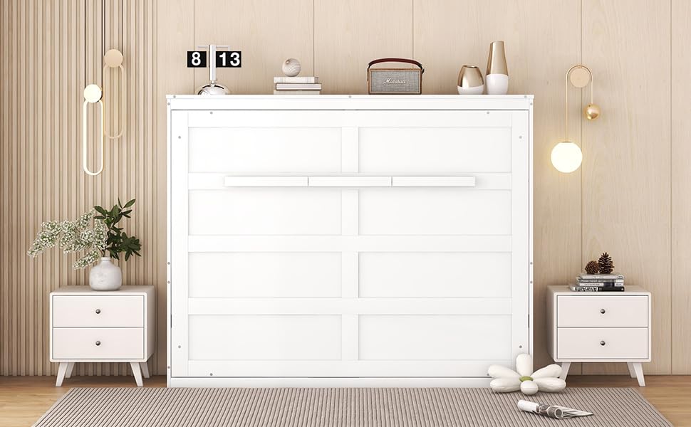 Modern Farmhouse Solid Wood Murphy Cabinet Bed Queen K425