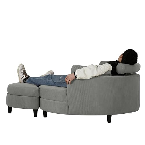 Corduroy Barrel Chair with Adjustable Headrest and Ottoman U714