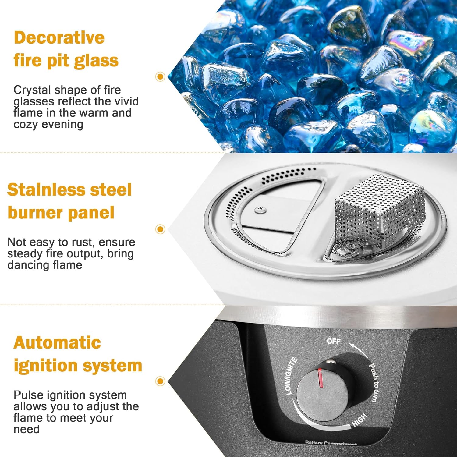 15 inch Round Gas Fire Pit with Blue Fire Glass for Patio F5289