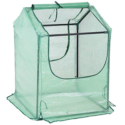 Sunnydaze Outdoor Portable Mini Greenhouse Tent with 2 Zippered Side Doors and Steel Tube Frame - Green - 4' x 3'