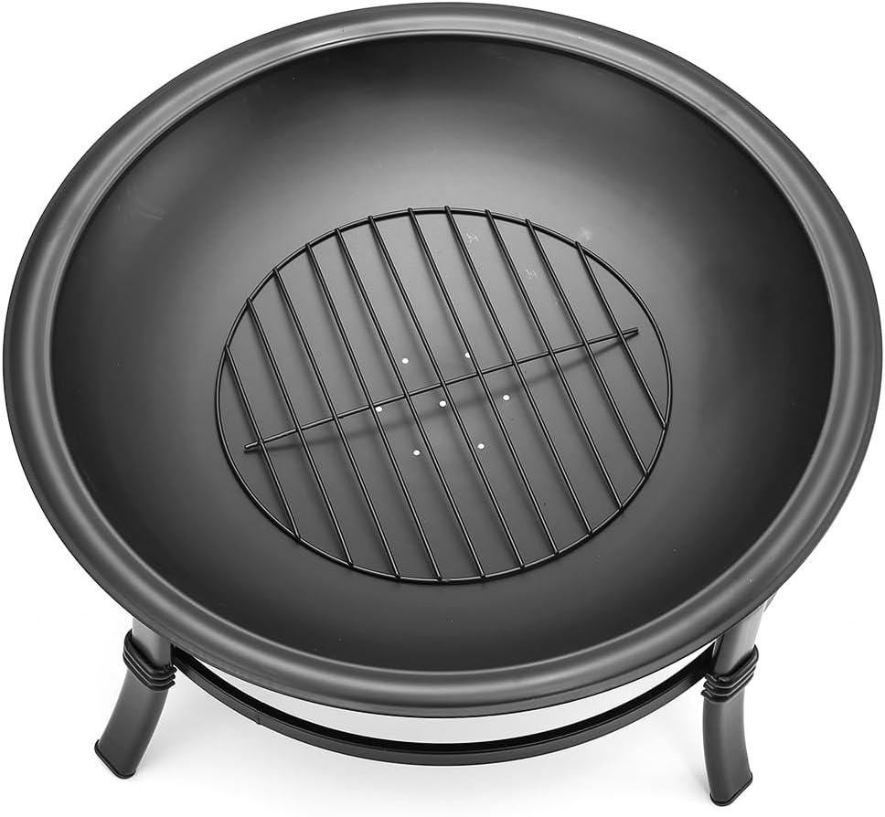 26 inch Outdoor Wood Burning Fire Pit with Spark Screen and Log Grate R5966