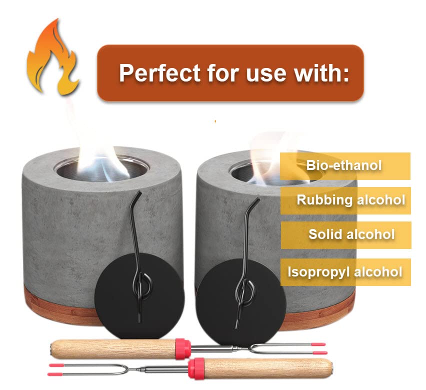 Concrete Tabletop Fire Pit with Bamboo Base and Roasting Forks X191736