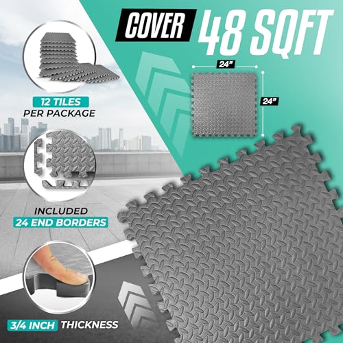 Puzzle Exercise Mat for Home Gym, EVA Interlocking Foam Floor Tiles with Border I79139