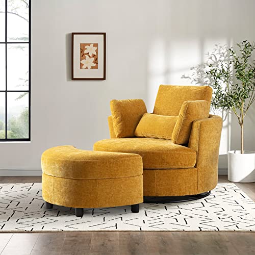 Swivel Barrel Chair with Ottoman for Living Room Bedroom, White W553228