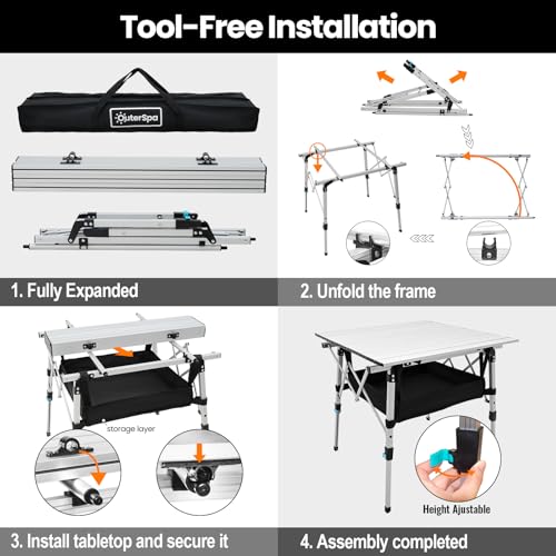 Portable Folding Camping Table with Adjustable Legs, Lightweight Aluminum K894