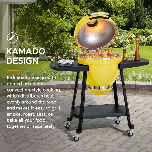 Charcoal Kamado Grill with Pizza Stone and Wheels Q84418