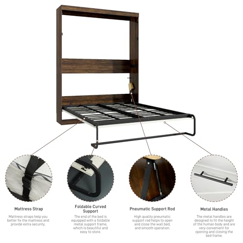Queen Size Murphy Bed with LED Lights, Foldable Wall Bed Frame, Space-Saving J83169