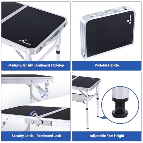 Adjustable Height Folding Camping Table with Mesh Layer Y4319