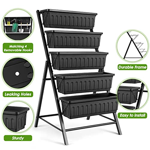 Vertical Raised Garden Bed, 5 Tiers Elevated Planter Box with Hooks for Vegetables Flowers T135112