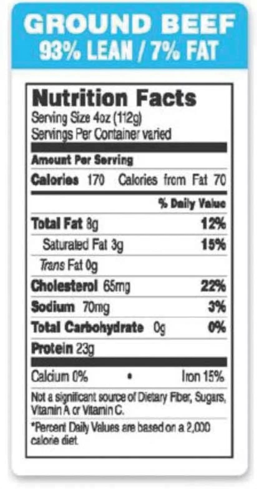 Epsen Hilmer Graphics 93 Percent Lean 7 Percent Fat Ocean Blue Ground Beef Label, 1.5 x 3.0 inch -- 1000 per roll.