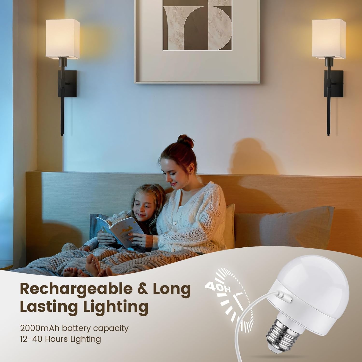Battery Operated Wall Sconce Set of 2, Rechargeable S949
