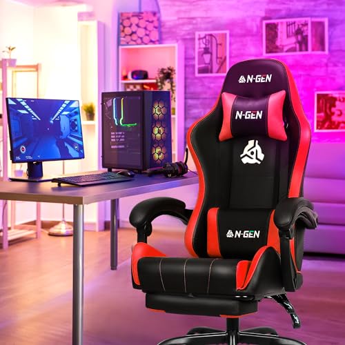 Gaming Chair with Footrest Lumbar Support High Back Recliner Ergonomic Leather Q8605