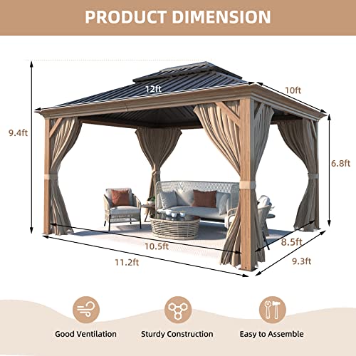 12x16 ft Hardtop Gazebo with Galvanized Steel Roof, Curtains and Netting V821