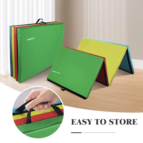 Folding Exercise Gymnastics Mat, 4x8x2 Inch, High-Density Anti-Tear, Portable with Carrying Handles J951