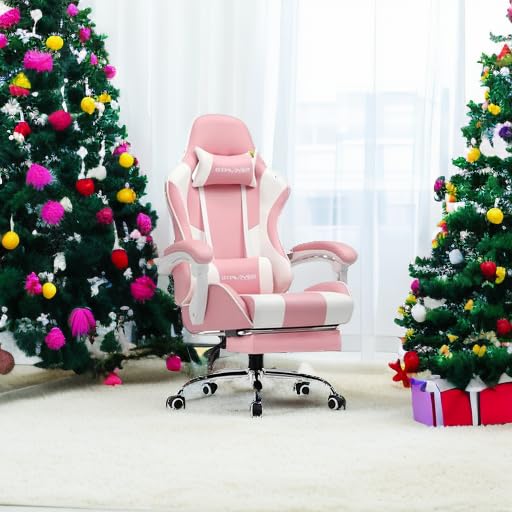 Gaming Chair with Footrest and Lumbar Support, Height Adjustable, 360° Swivel, Blue U7447