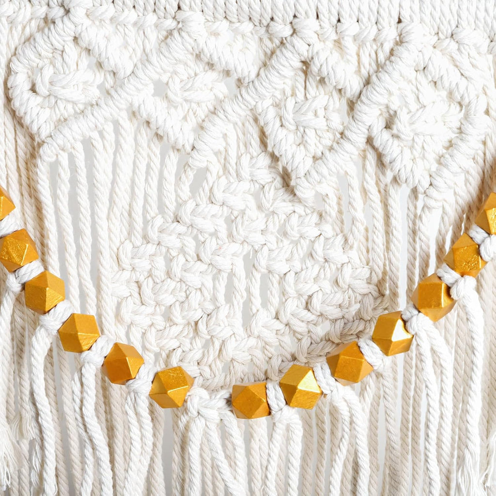 Macrame Wall Hanging Shelf with Wood Plant Rope Storage T29835