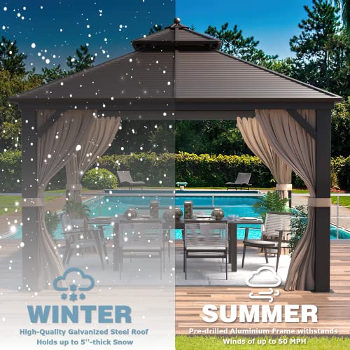 12x16 ft Hardtop Gazebo with Galvanized Steel Roof, Curtains and Netting V821
