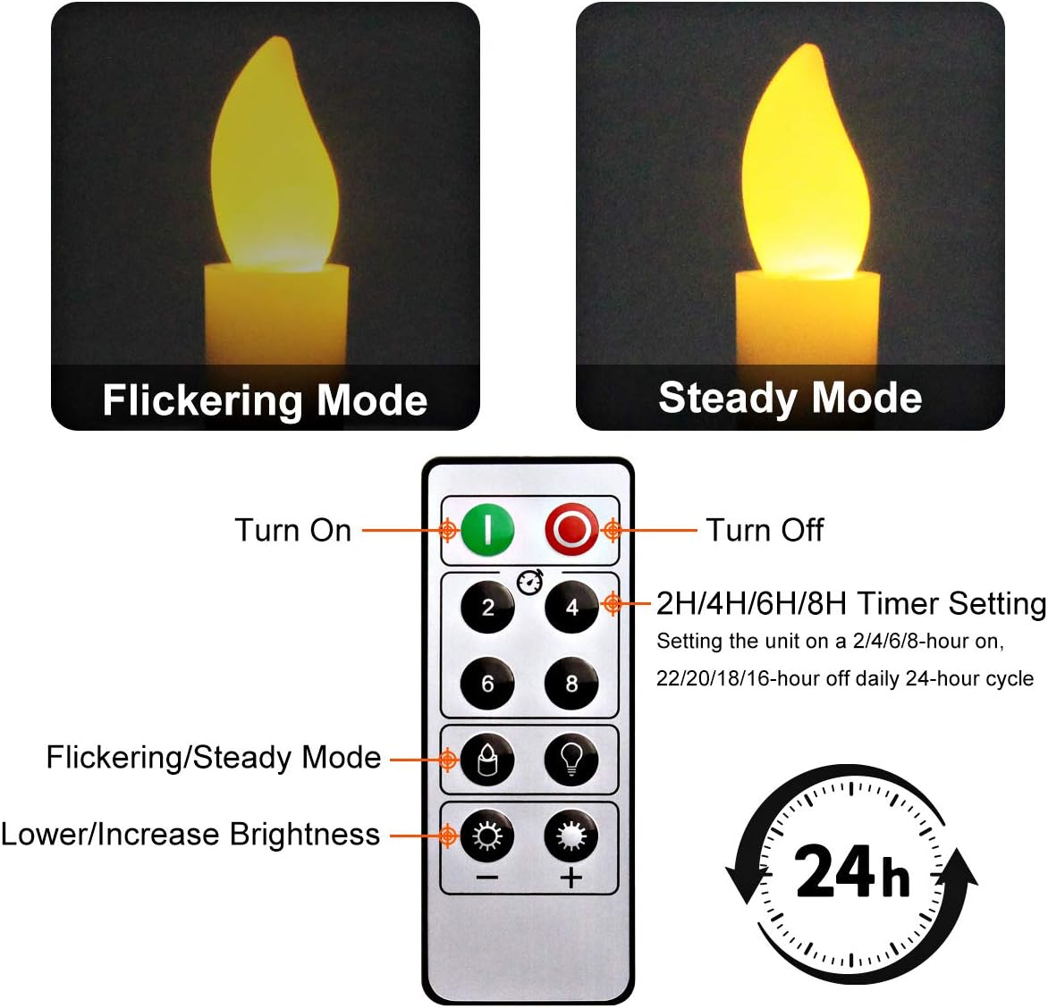 Christmas Window Candles with Timer, Battery Operated LED Taper Set A2557