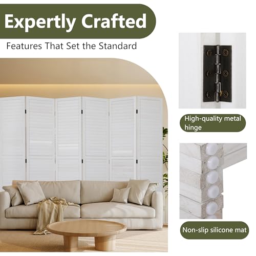 6 Panel Wood Room Divider Freestanding White 5.57 FT S6393