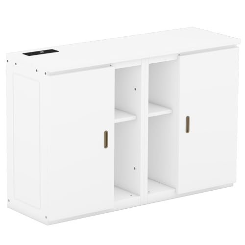 Murphy Bed Chest with Shelves, Foldable Wood Platform Bed Frame I45495
