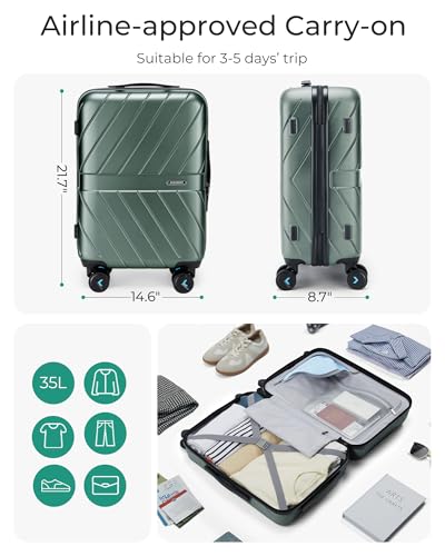 Carry On Luggage 22x14x9 with TSA Lock, Hardside Spinner Suitcase 20 inch Black P3277