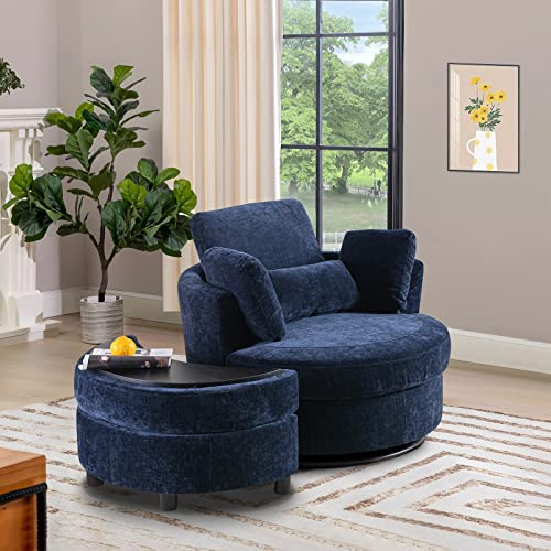 Swivel Barrel Chair with Ottoman for Living Room Bedroom, White W553228