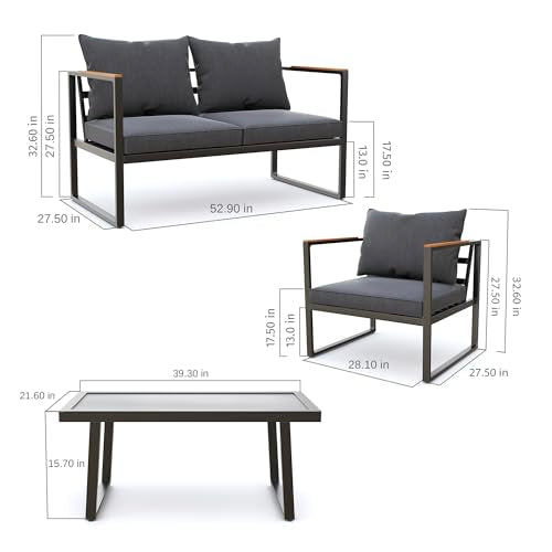 4-Piece Outdoor Patio Set with Sofa and Tempered Glass Table F97509