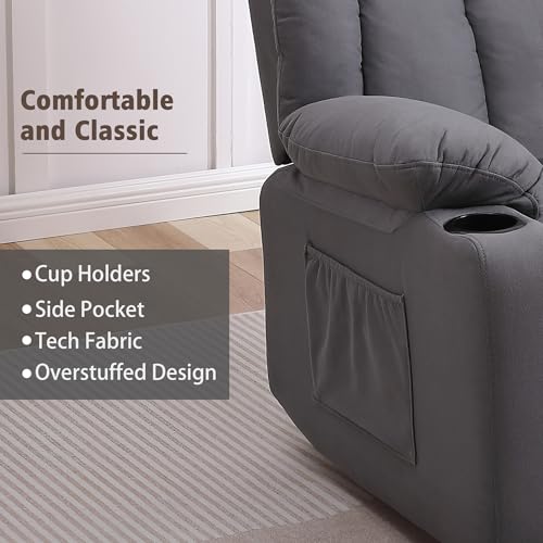 Swivel Recliner Chair for Adults with Massage and Heat, Fabric, Lime Gray B7507
