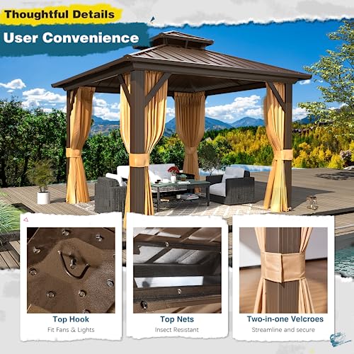 10'x13' Hardtop Gazebo with Polycarbonate Double Roof, Aluminum Frame, Curtains and Netting N263