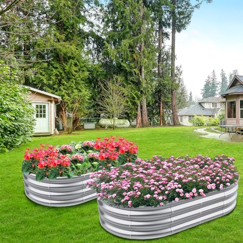 Galvanized Raised Garden Bed Oval 4x2x1ft Outdoor Planter Box I977