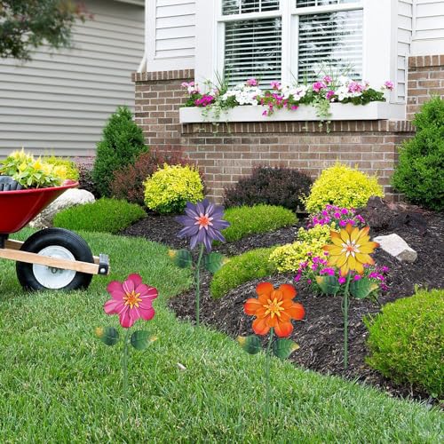 Metal Flower Decorative Garden Stakes, 4 Pcs 19" Outdoor Yard Art E201079