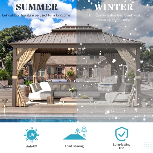 12x20 Hardtop Gazebo Double Roof Galvanized Steel Outdoor Aluminum Frame with Netting and Curtains M3306