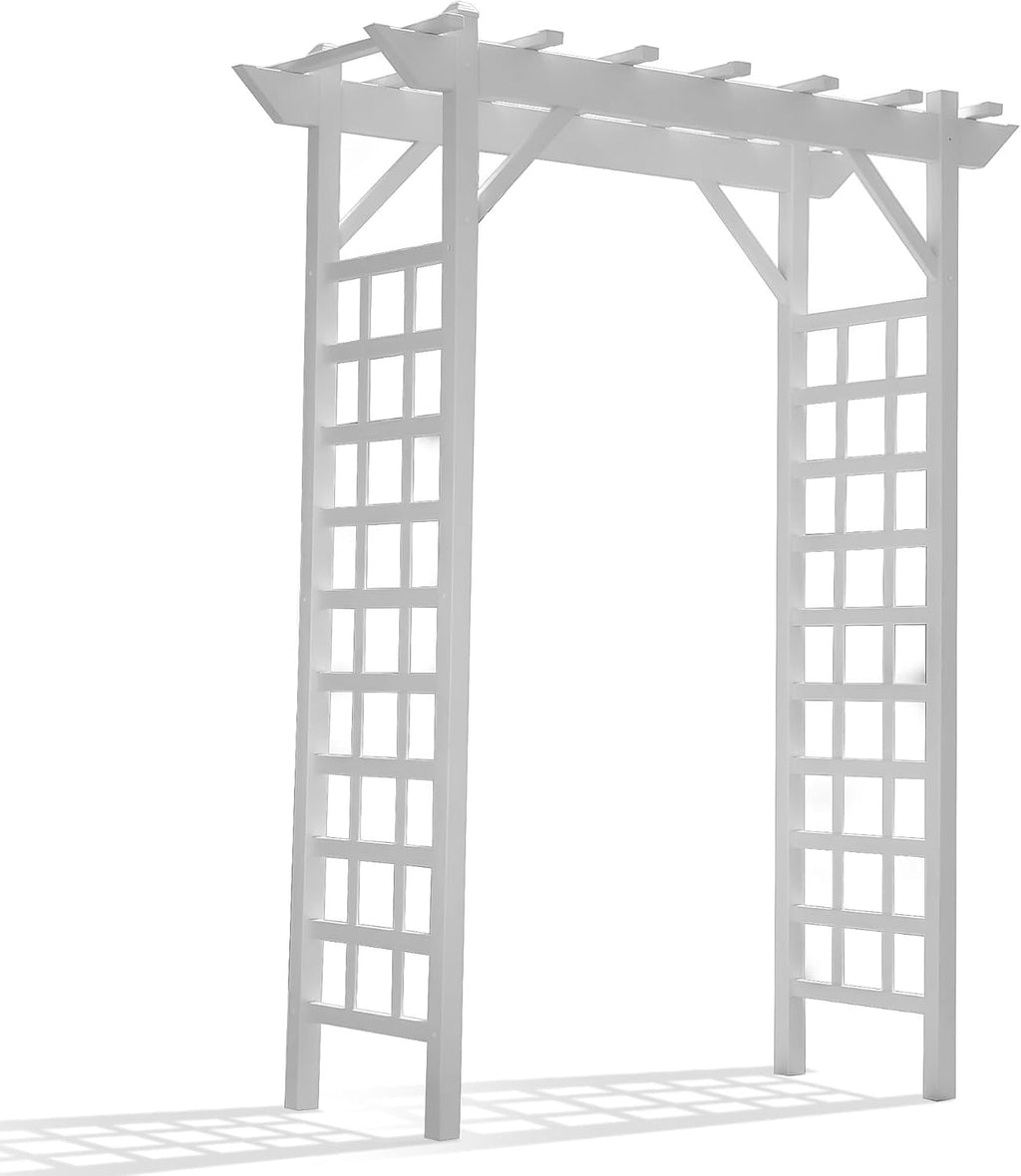 Dura-Trel Providence Arbor, 64 by 85 Inch PVC Patio Garden Arch, Outdoor Lattice Frame Decoration or Trellis for Climbing Plants, White