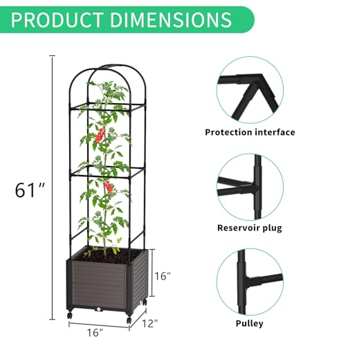 Raised Garden Bed with Trellis & Wheels for Climbing Plants W553049