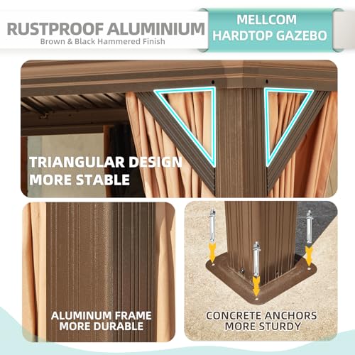 12x16 ft Hardtop Gazebo with Galvanized Steel Roof, Curtains and Netting V821