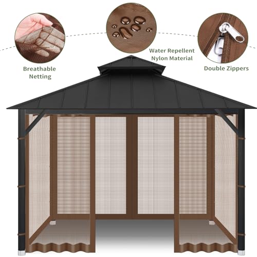 10x10 ft Gazebo Replacement Mosquito Netting with Zippers, 4-Panel Sidewall Y911936