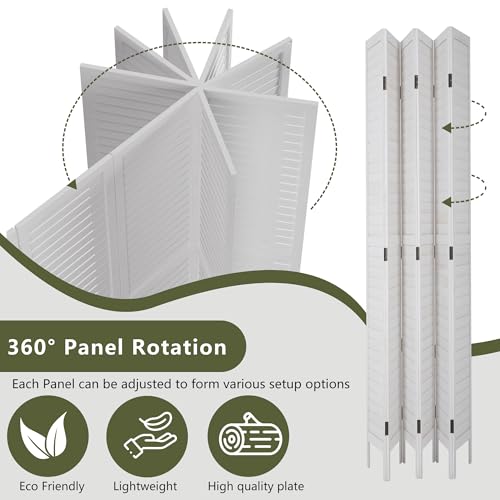 6 Panel Wood Room Divider Freestanding White 5.57 FT S6393