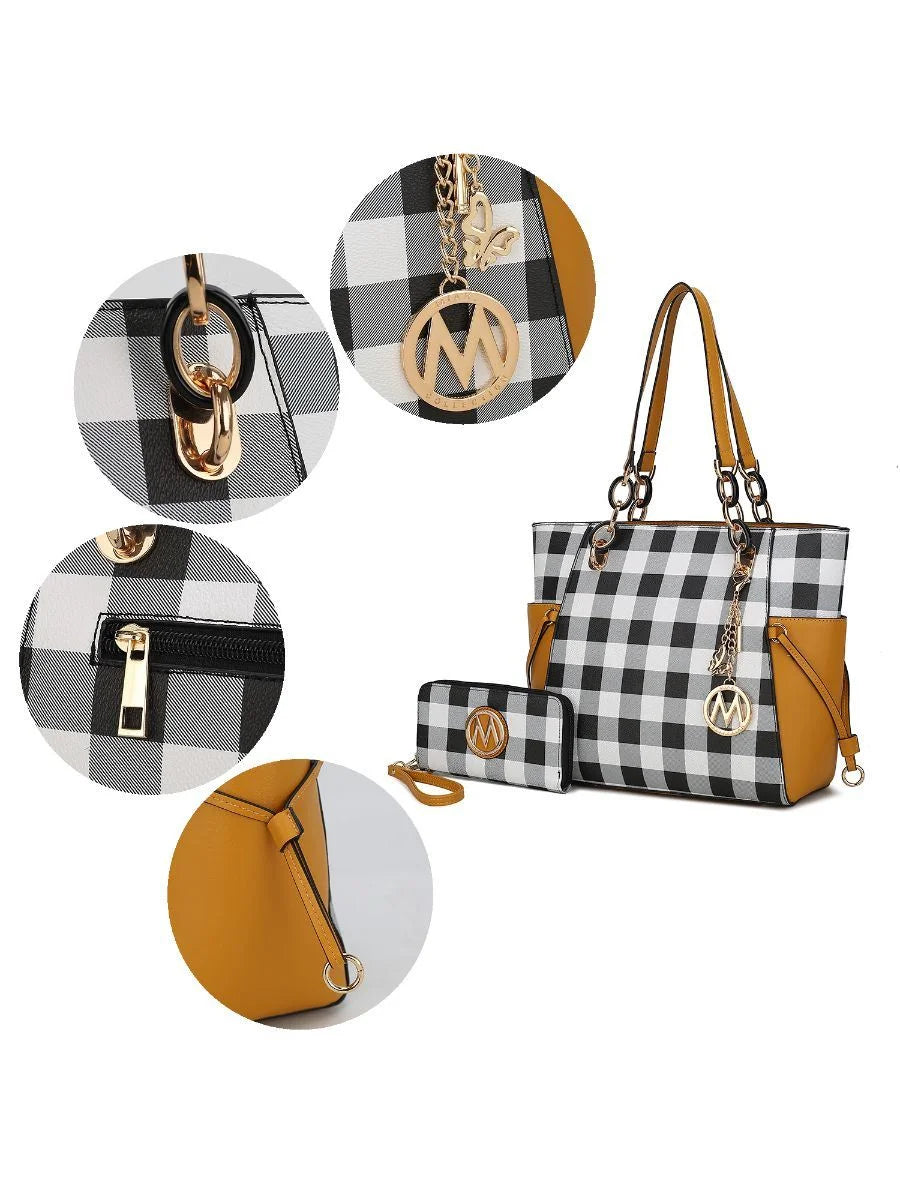 Checkered Tote Handbag with Wallet B8234