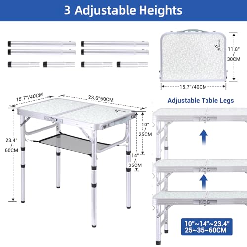 Adjustable Height Folding Camping Table with Mesh Layer Y4319